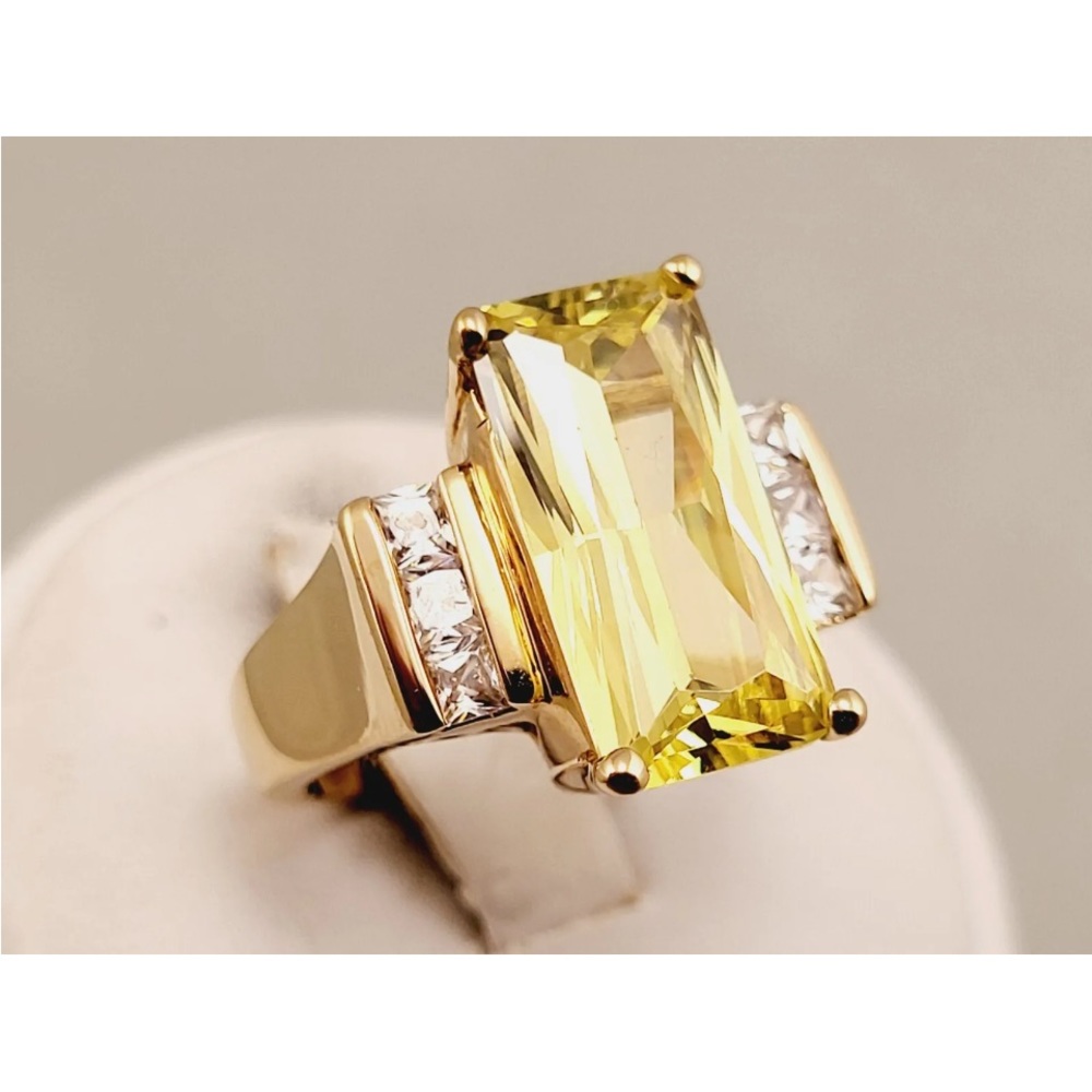 Seta Sterling Vintage Art Deco Style Citrine & CZ Statement Ring- Size 7